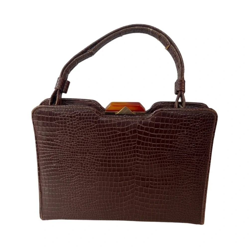 Vintage Gaymode Crocodile Or Alligator Purse Handbag‎ Bakelite Clasp